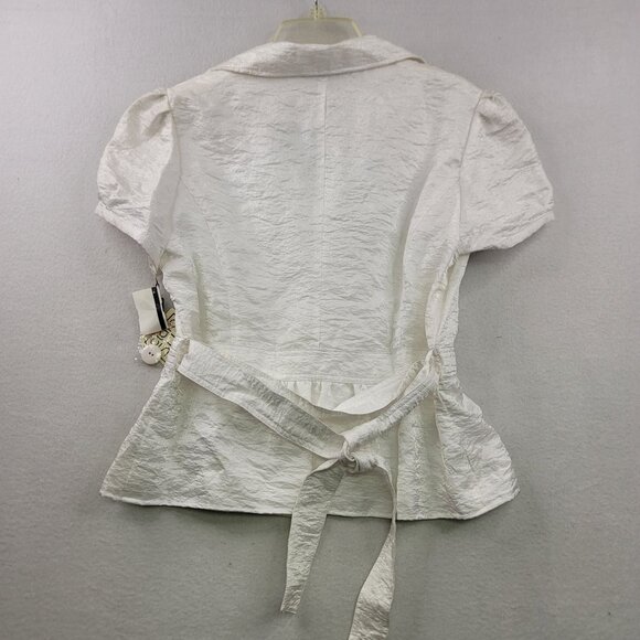 Clara Sun Woo Womens White Short Sleeve Button-Up Blouse L New w/Tags - Picture 5 of 11